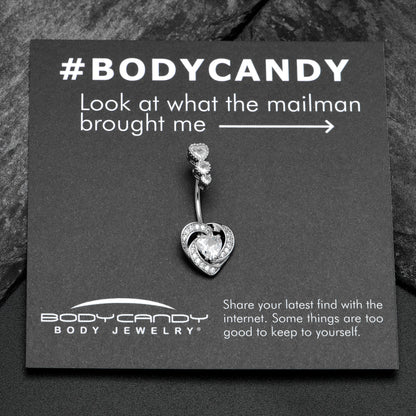 Clear CZ Gem Triple Drop Swirl Heart Valentine Double Mount Belly Ring