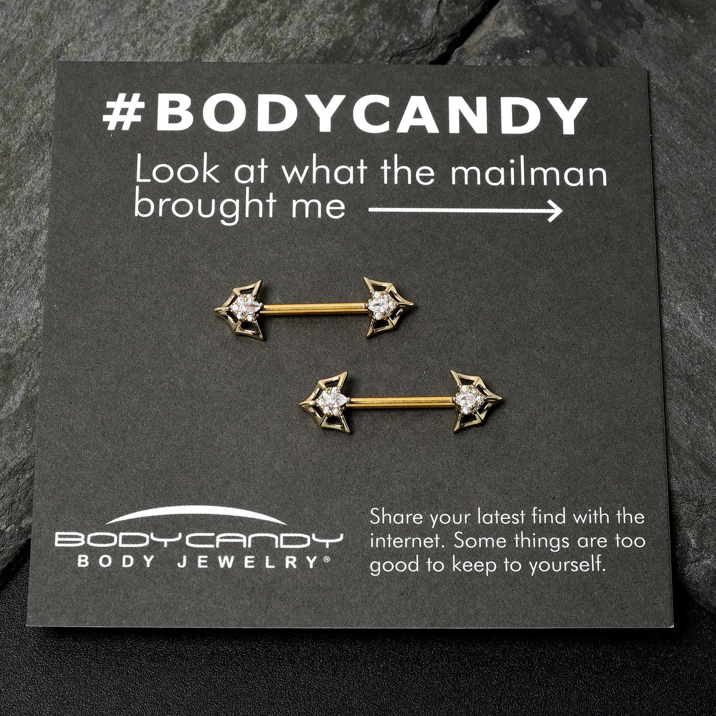 14G 5/8 Clear Gem Gold Tone Spider Bat Barbell Nipple Ring Set