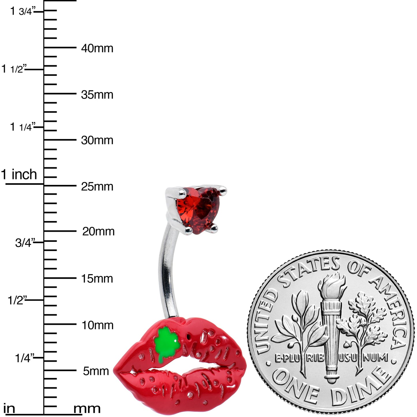 Red CZ Gem Lucky Lips St Patrick's Double Mount Belly Ring