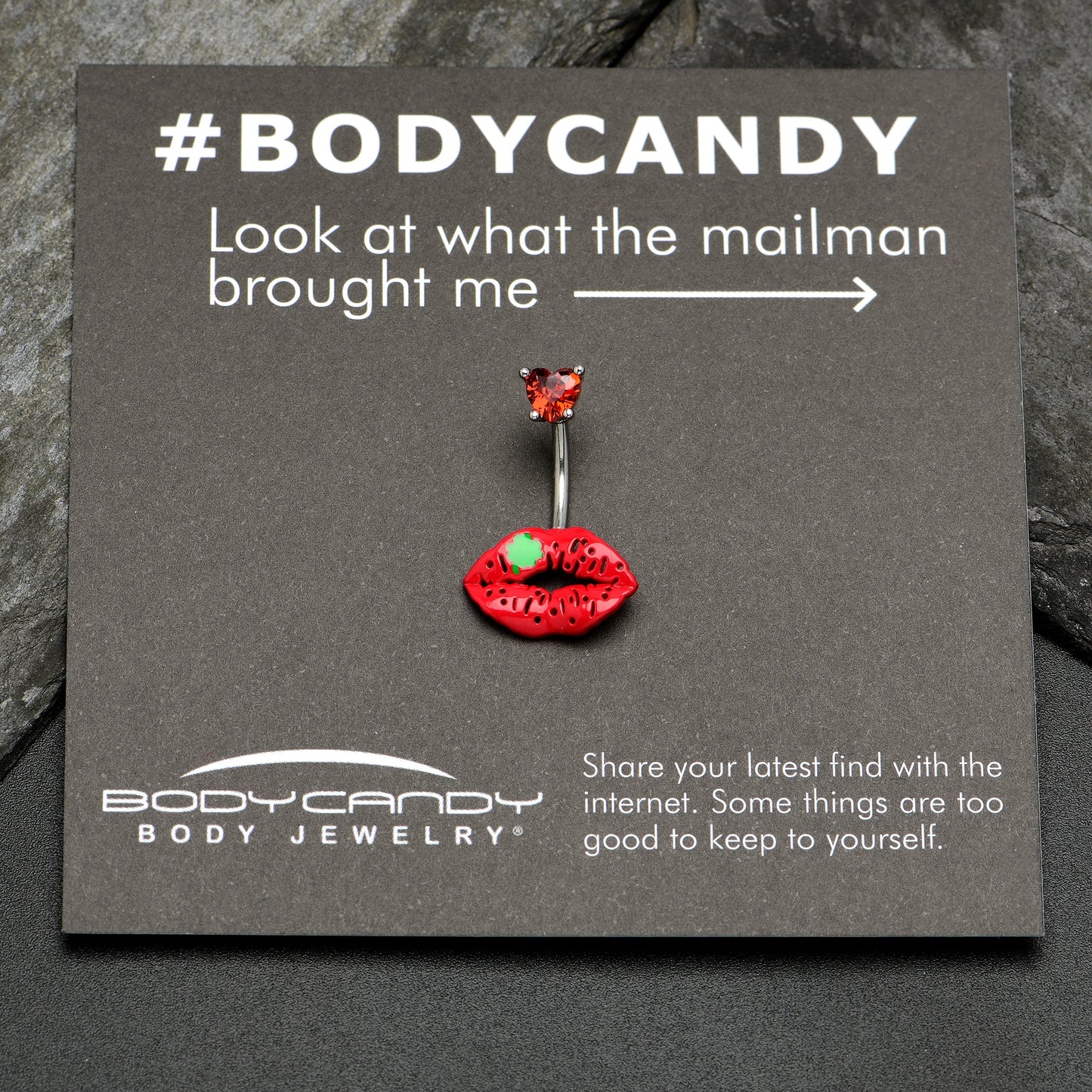 Red CZ Gem Lucky Lips St Patrick's Double Mount Belly Ring