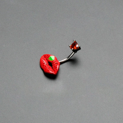 Red CZ Gem Lucky Lips St Patrick's Double Mount Belly Ring