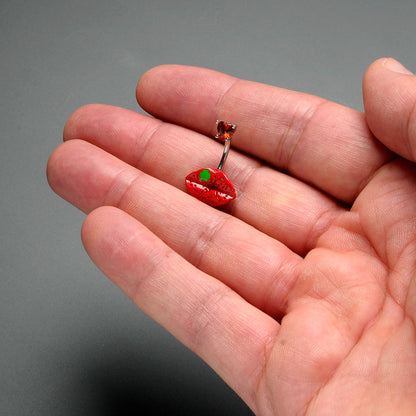 Red CZ Gem Lucky Lips St Patrick's Double Mount Belly Ring