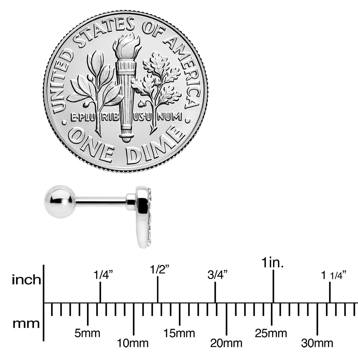 16G 1/4 Clear Gem Open Heart Valentine Cartilage Tragus Earring