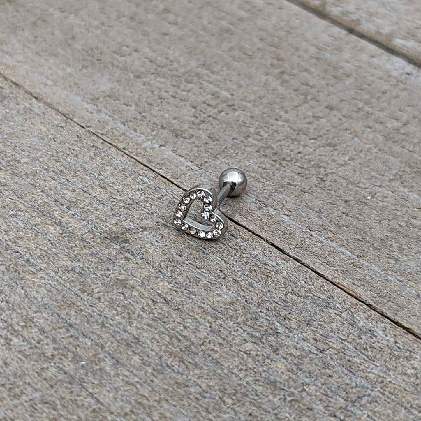 16G 1/4 Clear Gem Open Heart Valentine Cartilage Tragus Earring