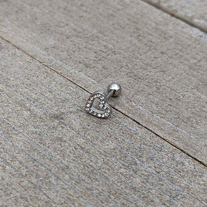 16G 1/4 Clear Gem Open Heart Valentine Cartilage Tragus Earring