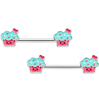 14G 9/16 Sweet Happy Cupcake Barbell Nipple Ring Set