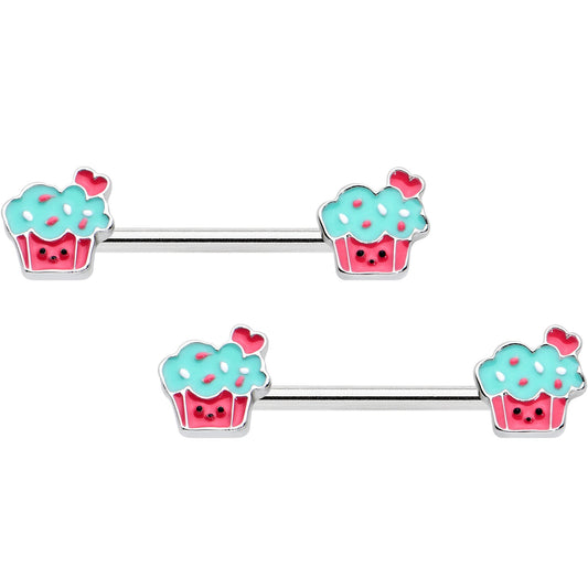 14G 9/16 Sweet Happy Cupcake Barbell Nipple Ring Set