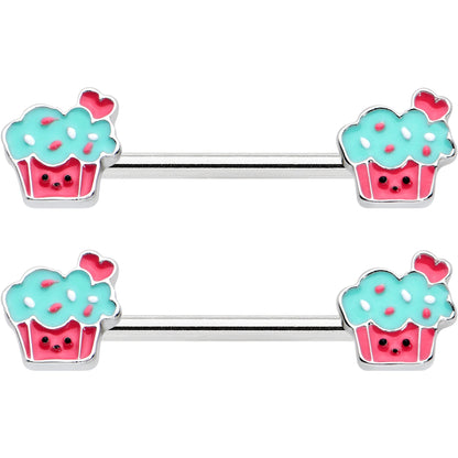 14G 9/16 Sweet Happy Cupcake Barbell Nipple Ring Set