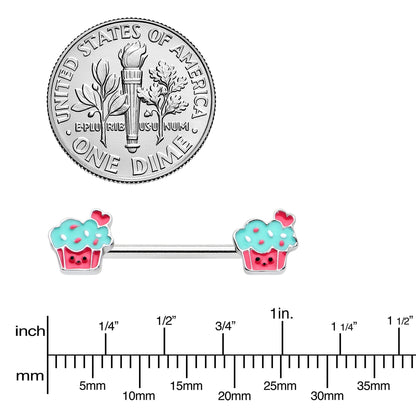 14G 9/16 Sweet Happy Cupcake Barbell Nipple Ring Set