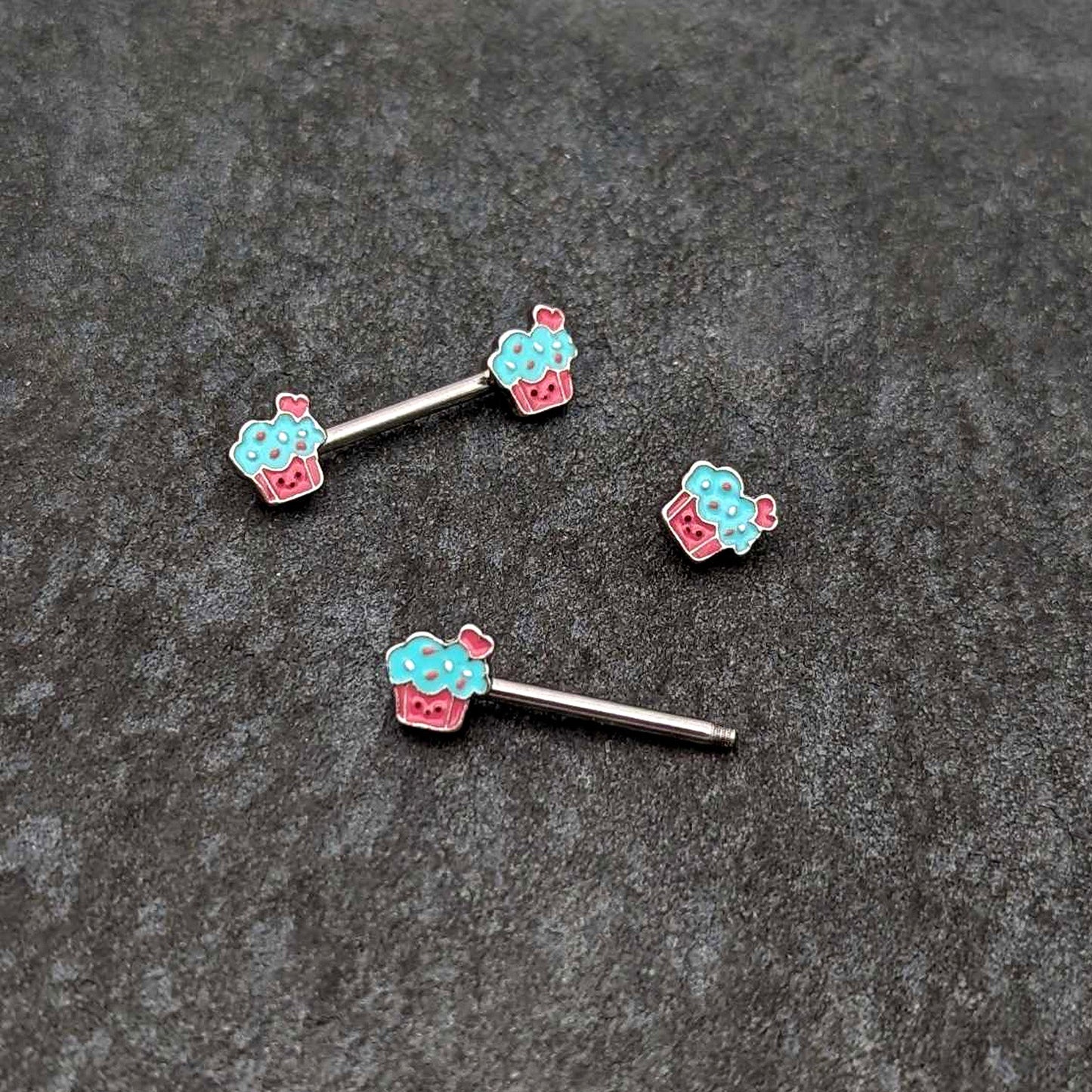 14G 9/16 Sweet Happy Cupcake Barbell Nipple Ring Set