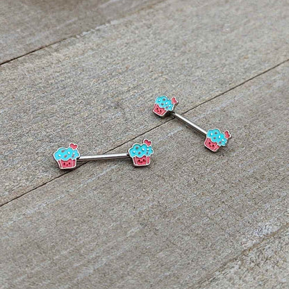 14G 9/16 Sweet Happy Cupcake Barbell Nipple Ring Set