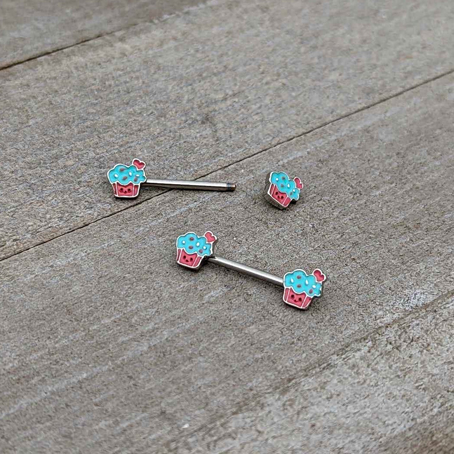 14G 9/16 Sweet Happy Cupcake Barbell Nipple Ring Set
