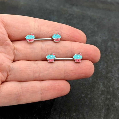 14G 9/16 Sweet Happy Cupcake Barbell Nipple Ring Set
