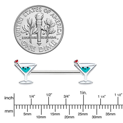 14G 9/16 Sweet Martini Glass Heart Barbell Nipple Ring Set