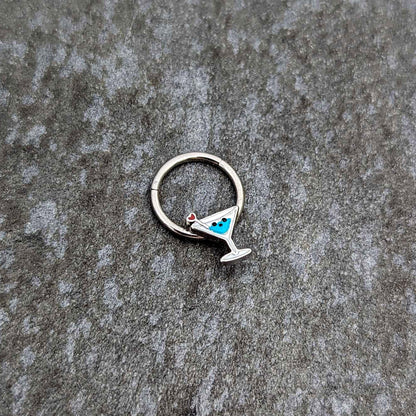 16G 3/8 Sweet Martini Glass Heart Hinged Segment Ring
