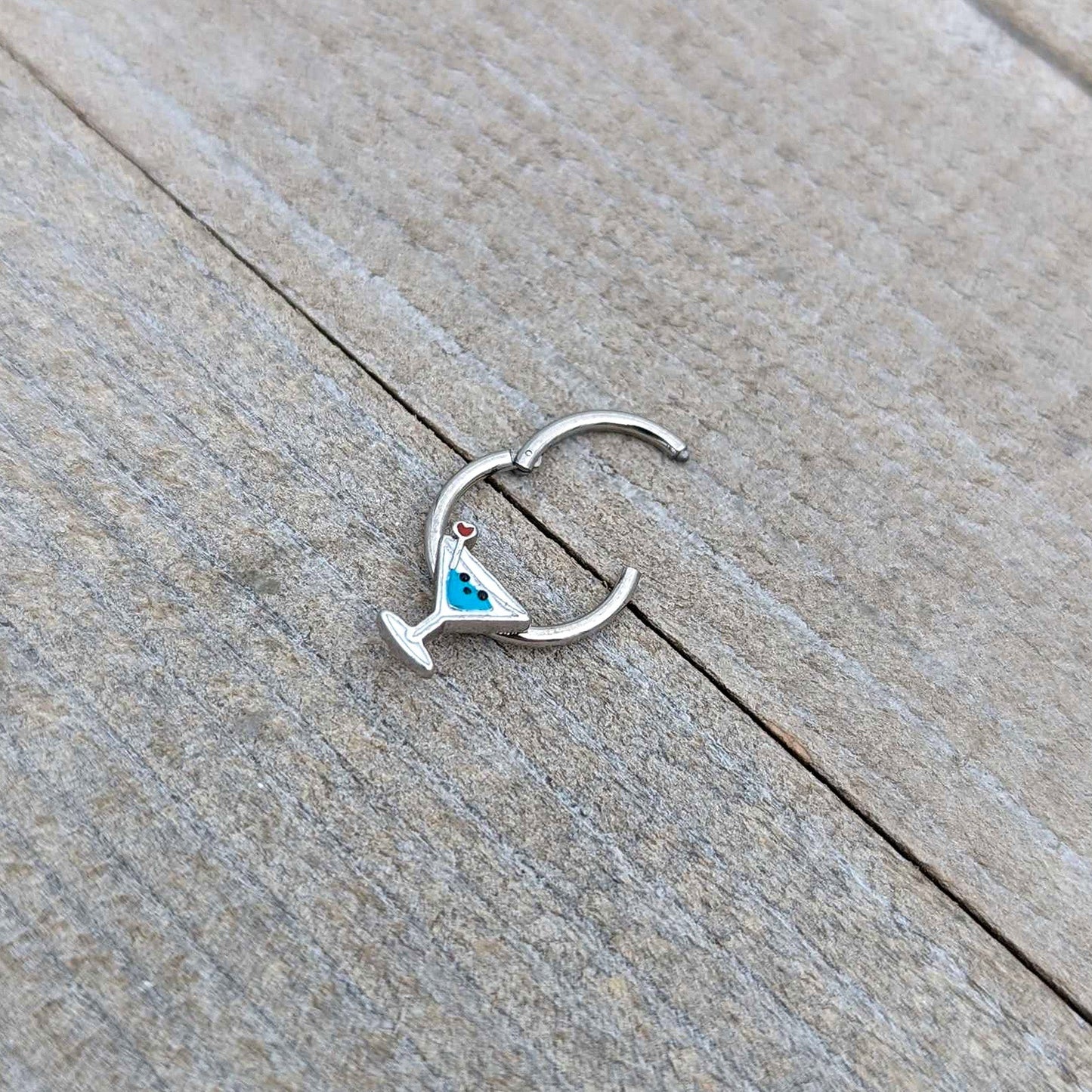 16G 3/8 Sweet Martini Glass Heart Hinged Segment Ring