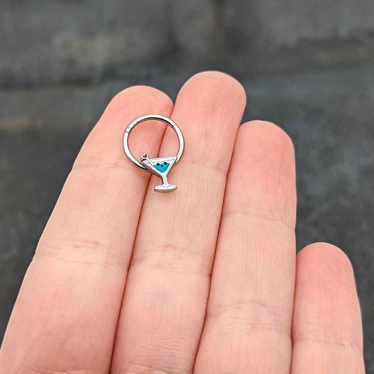 16G 3/8 Sweet Martini Glass Heart Hinged Segment Ring