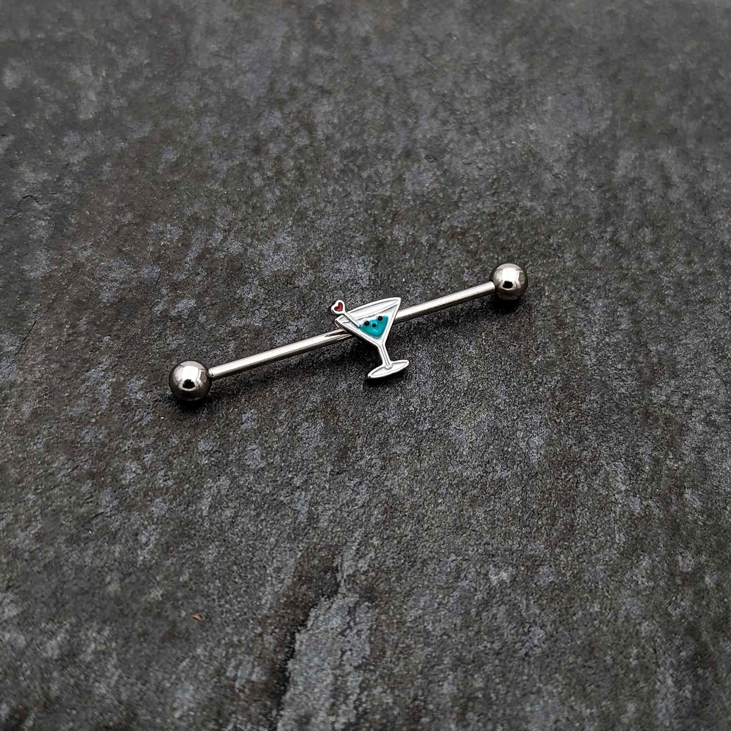 14G Sweet Martini Glass Heart Industrial Barbell 38mm