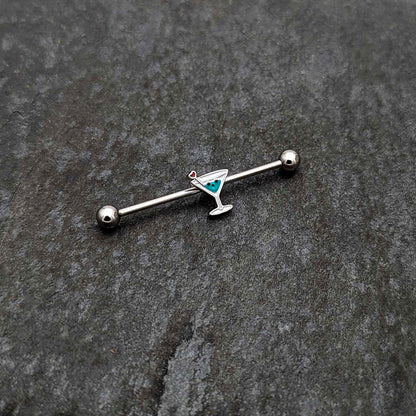 14G Sweet Martini Glass Heart Industrial Barbell 38mm