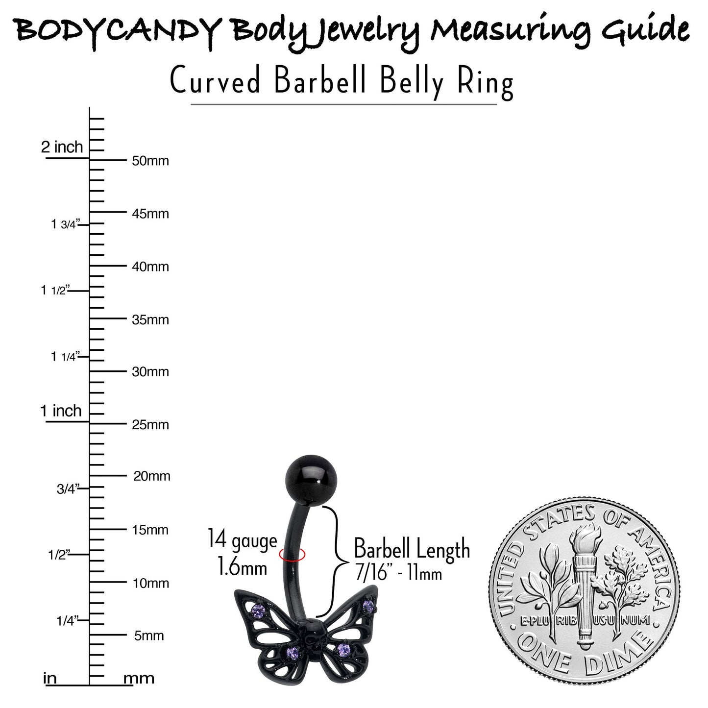 Purple CZ Gem Black Skull Butterfly Belly Ring