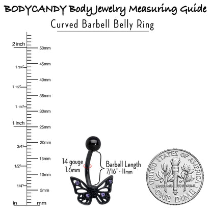 Purple CZ Gem Black Skull Butterfly Belly Ring