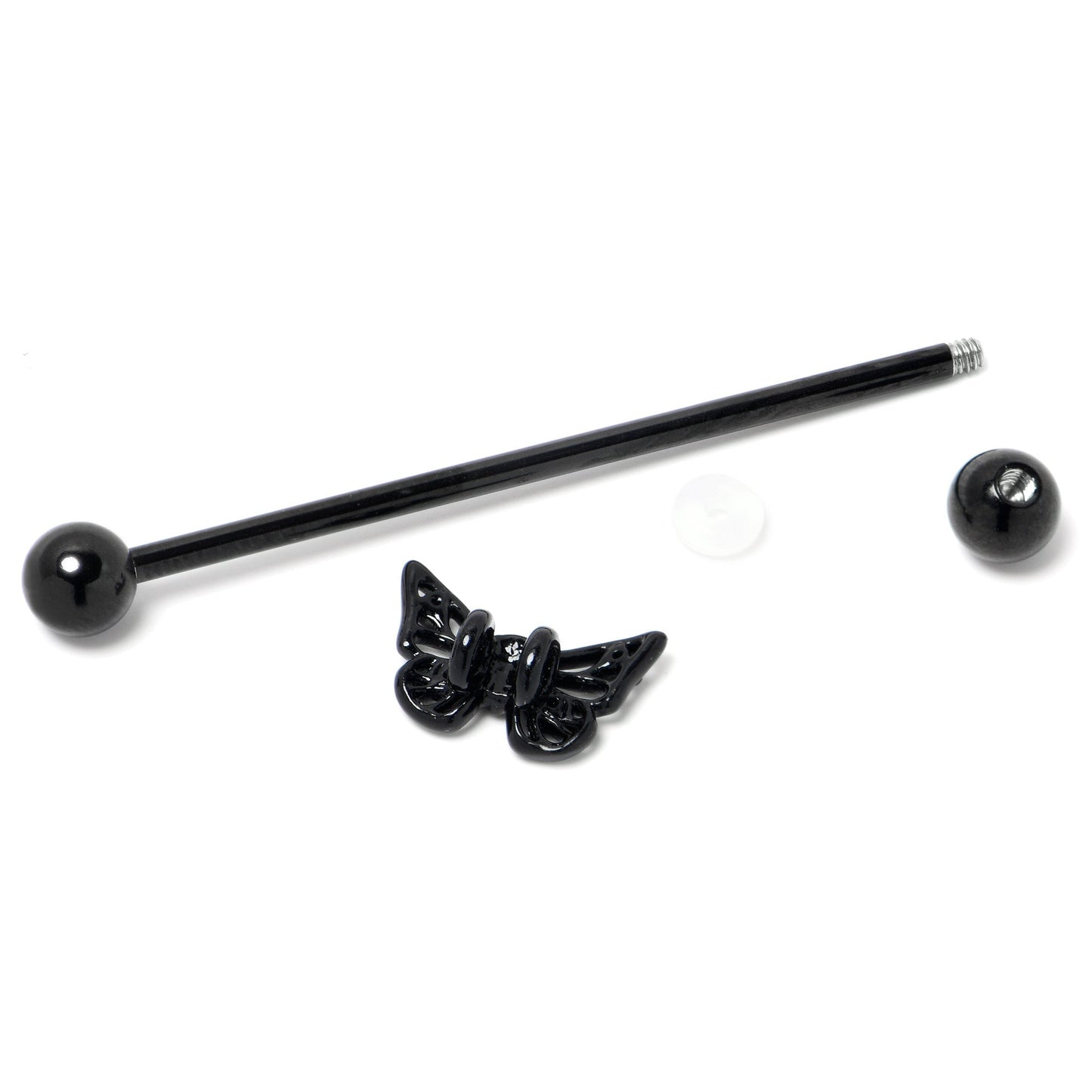 14G Purple CZ Gem Black Skull Butterfly Industrial Barbell 38mm