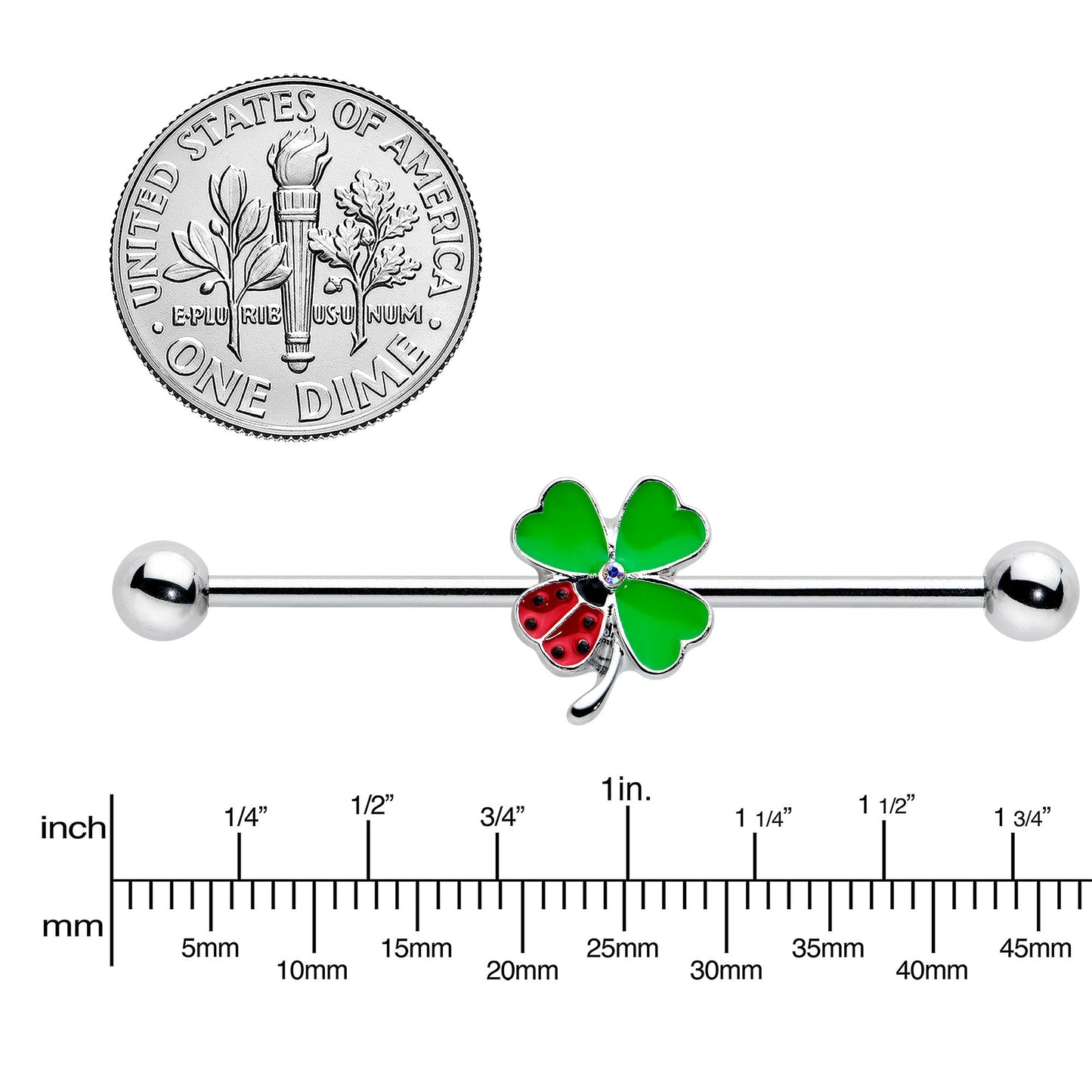 14G Ladybug Shamrock St Patricks Day Industrial Barbell 38mm