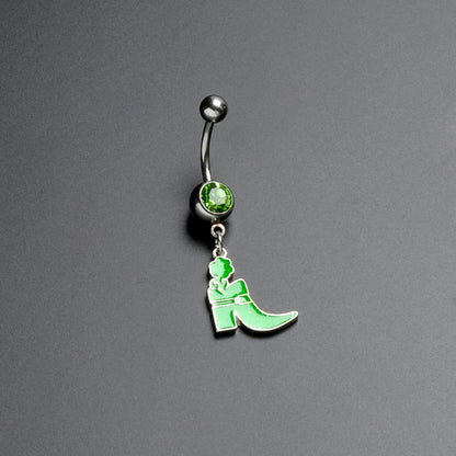 Green Gem Glow in Dark Leprechaun Boot St Patricks Dangle Belly Ring
