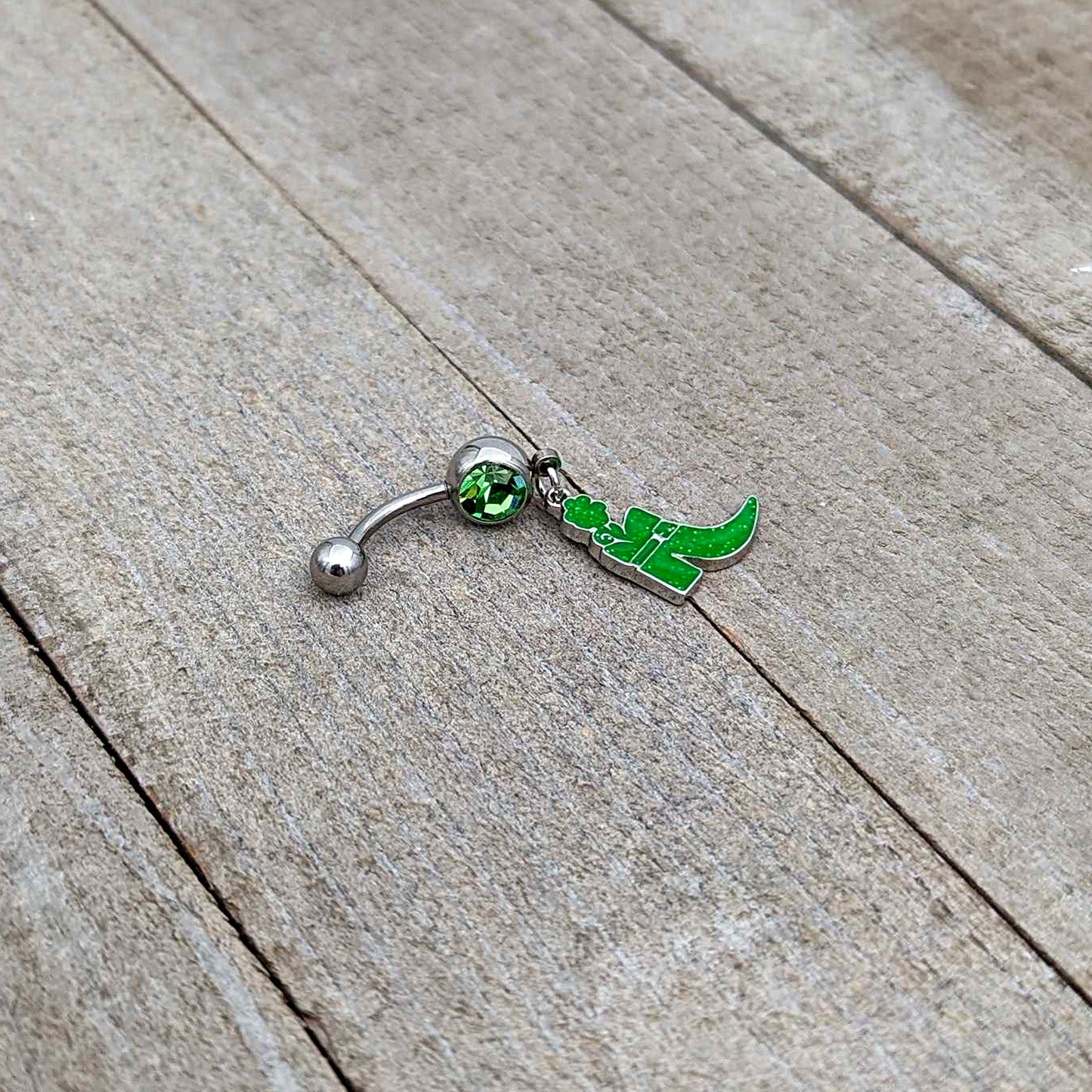 Green Gem Glow in Dark Leprechaun Boot St Patricks Dangle Belly Ring