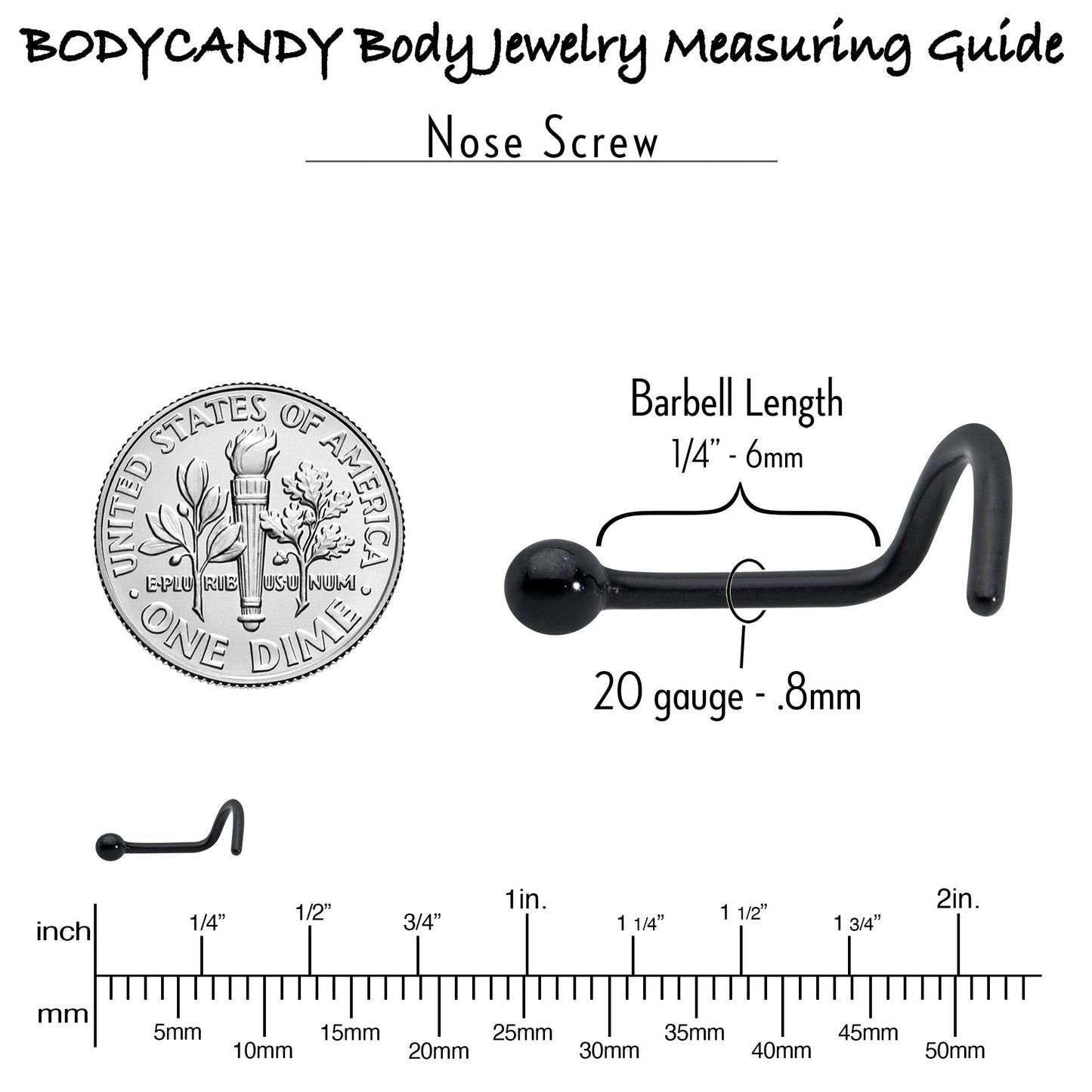 20G 1/4 Black ASTM F-136 Implant Grade Titanium Ball End Left Side Nose Screw