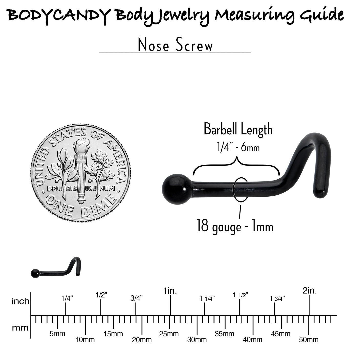 18G 1/4 Black ASTM F-136 Implant Grade Titanium Ball End Left Side Nose Screw