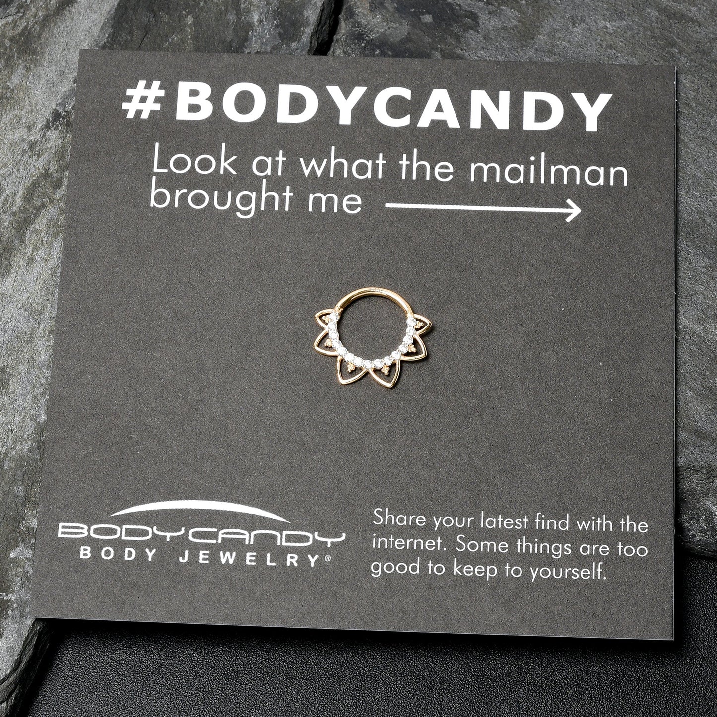 16G 3/8 Clear CZ Gem 14k Yellow Gold Filigree Hinged Segment Ring