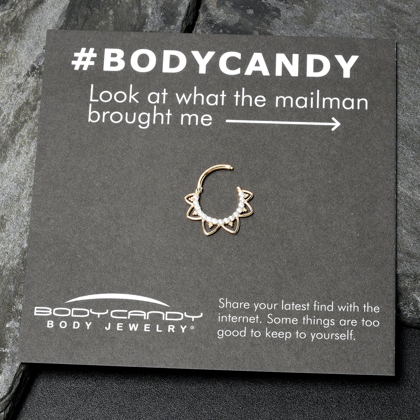 16G 3/8 Clear CZ Gem 14k Yellow Gold Filigree Hinged Segment Ring