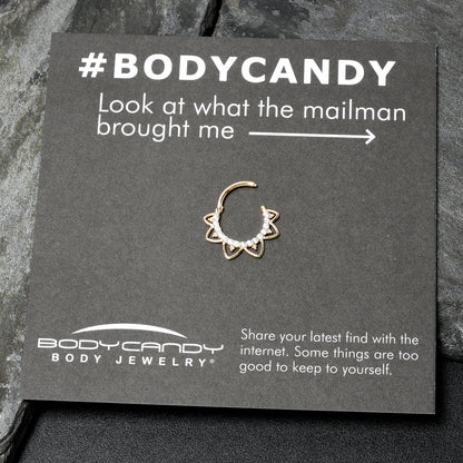 16G 3/8 Clear CZ Gem 14k Yellow Gold Filigree Hinged Segment Ring