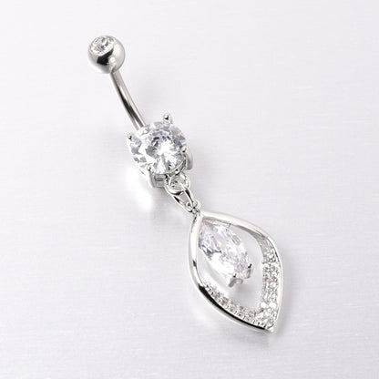 Clear CZ Gem Lush Leaf Dangle Belly Ring