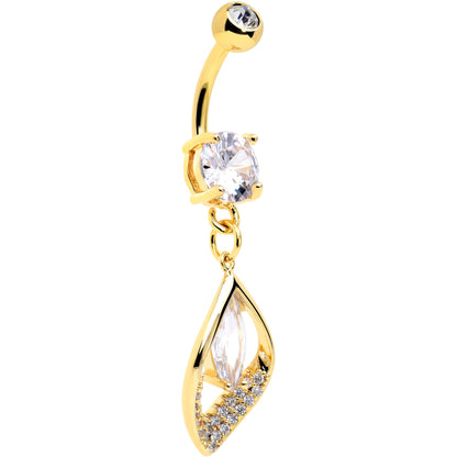 Clear CZ Gem Gold Tone Lush Leaf Dangle Belly Ring