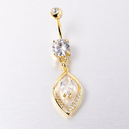 Clear CZ Gem Gold Tone Lush Leaf Dangle Belly Ring