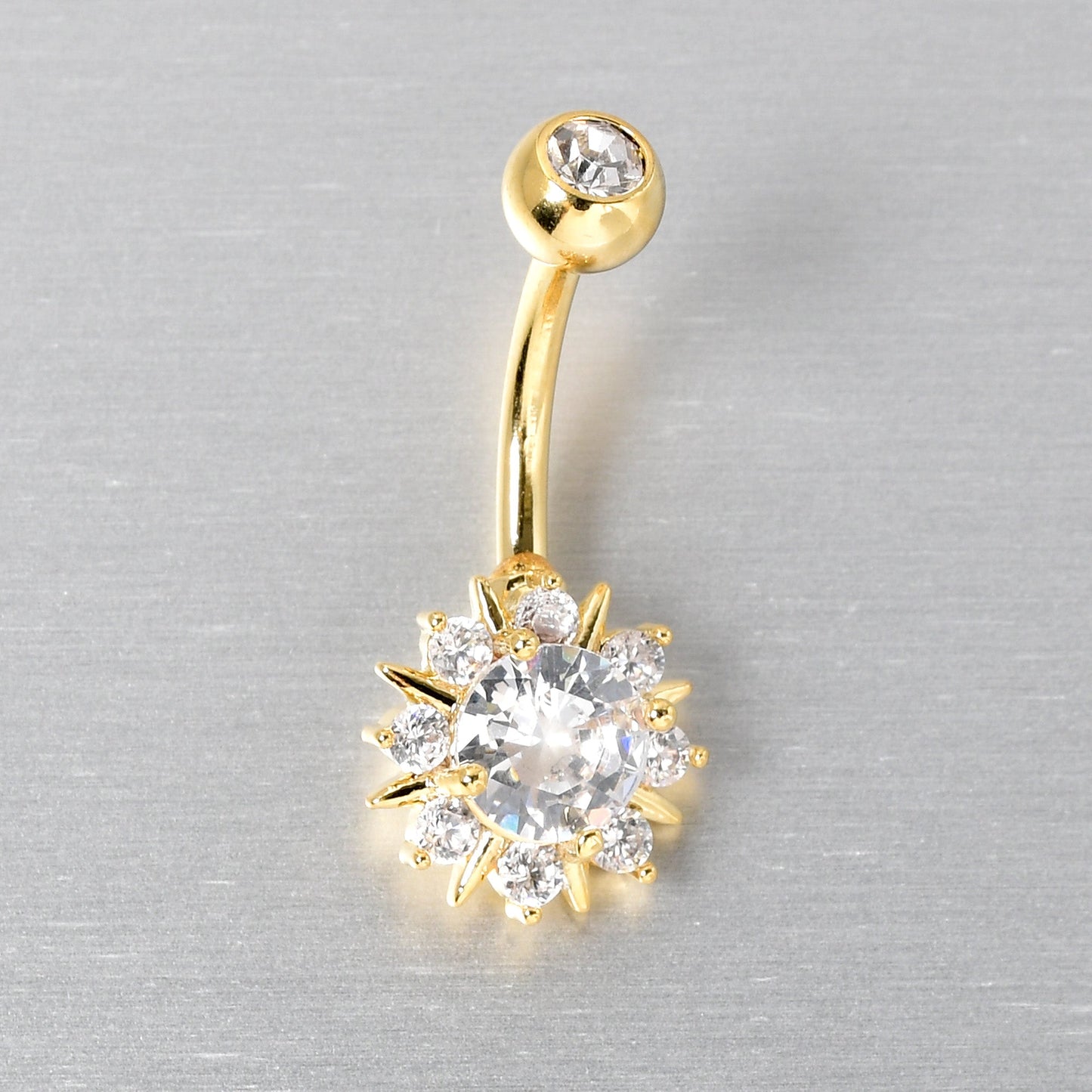 Clear CZ Gem Gold Tone Luxury Sun Splash Belly Ring