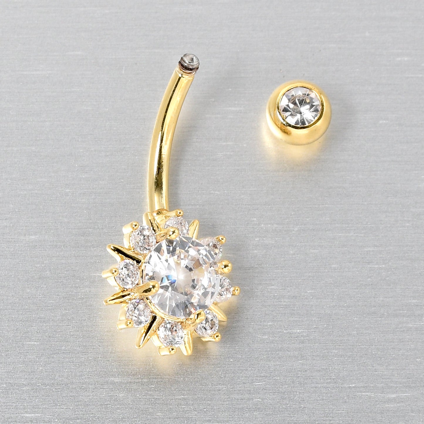 Clear CZ Gem Gold Tone Luxury Sun Splash Belly Ring