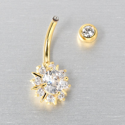 Clear CZ Gem Gold Tone Luxury Sun Splash Belly Ring