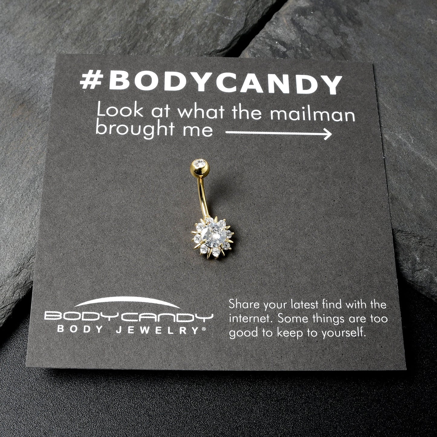 Clear CZ Gem Gold Tone Luxury Sun Splash Belly Ring