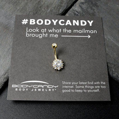 Clear CZ Gem Gold Tone Luxury Sun Splash Belly Ring