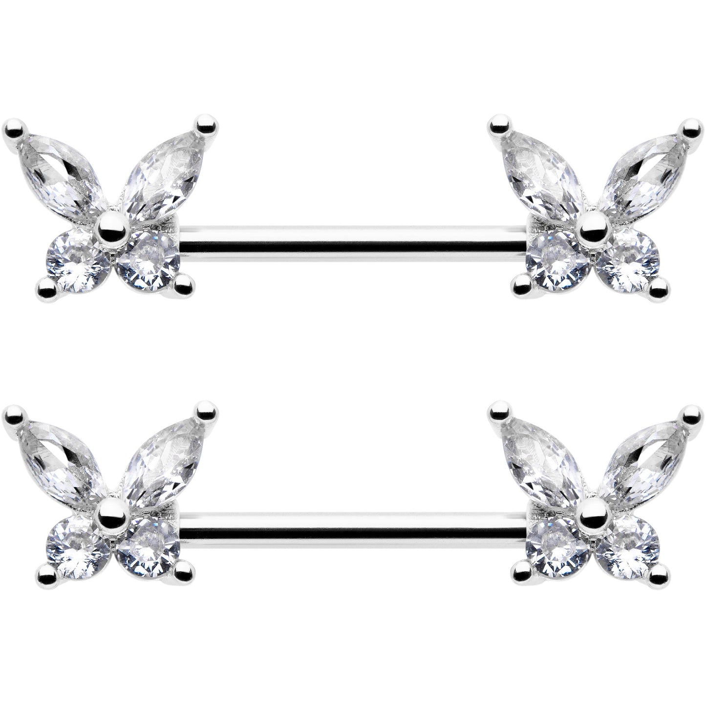 14G 9/16 Clear CZ Gem Butterflies Barbell Nipple Ring Set