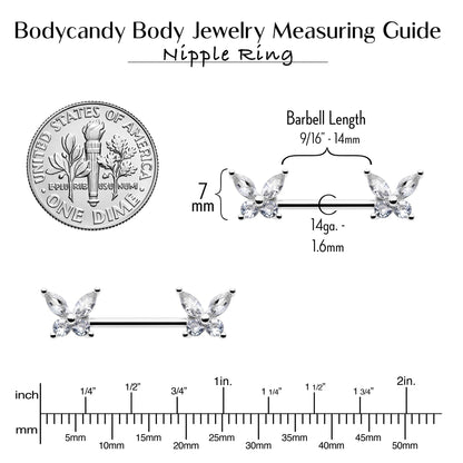 14G 9/16 Clear CZ Gem Butterflies Barbell Nipple Ring Set