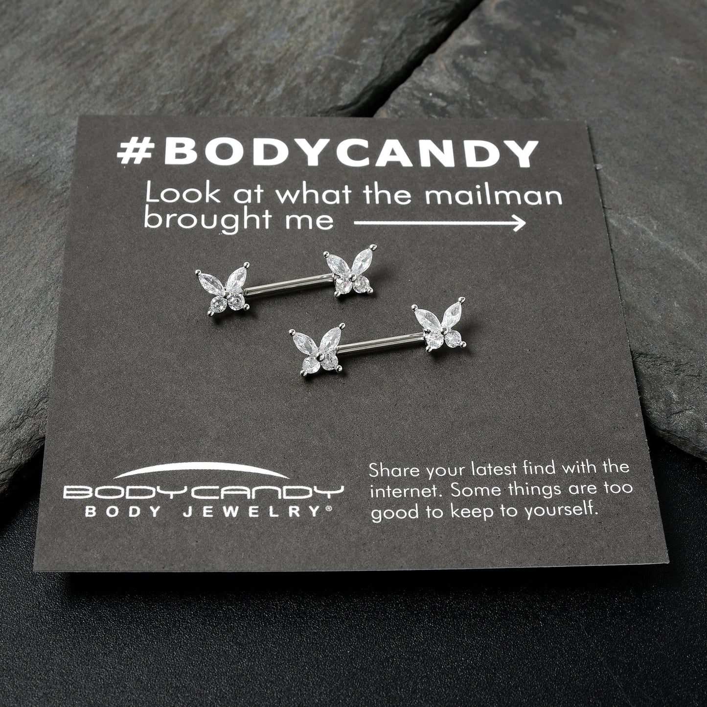 14G 9/16 Clear CZ Gem Butterflies Barbell Nipple Ring Set