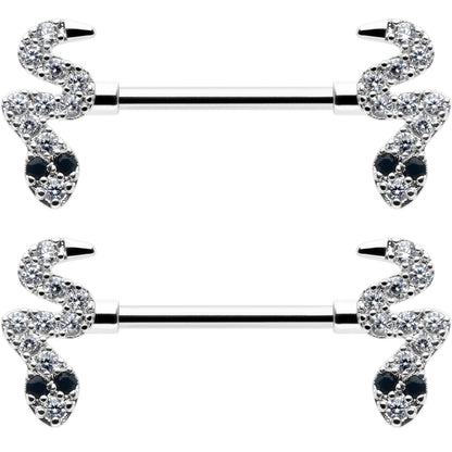 14G 9/16 Clear Black CZ Gem Sexy Snakes Barbell Nipple Ring Set