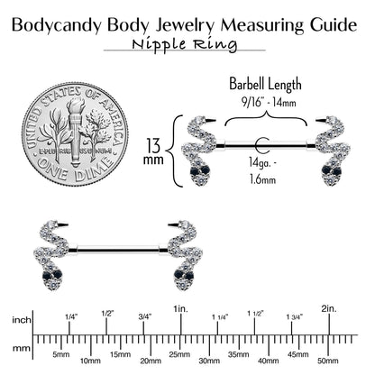 14G 9/16 Clear Black CZ Gem Sexy Snakes Barbell Nipple Ring Set