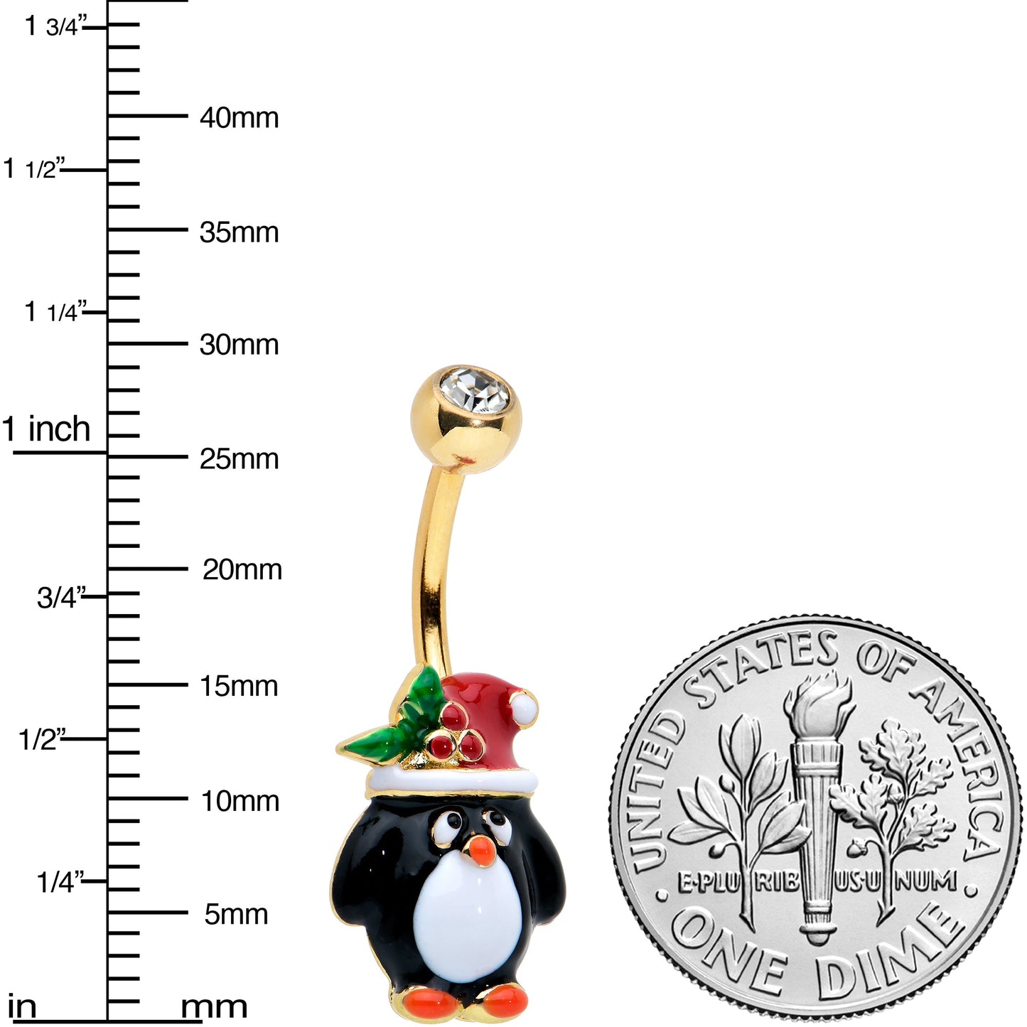 Clear Gem Gold Tone Holly Hat Penguin Holiday Belly Ring