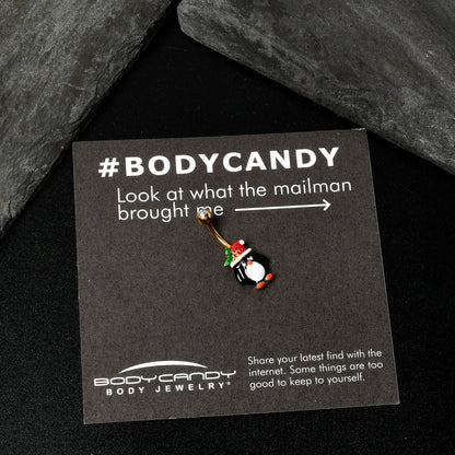 Clear Gem Gold Tone Holly Hat Penguin Holiday Belly Ring