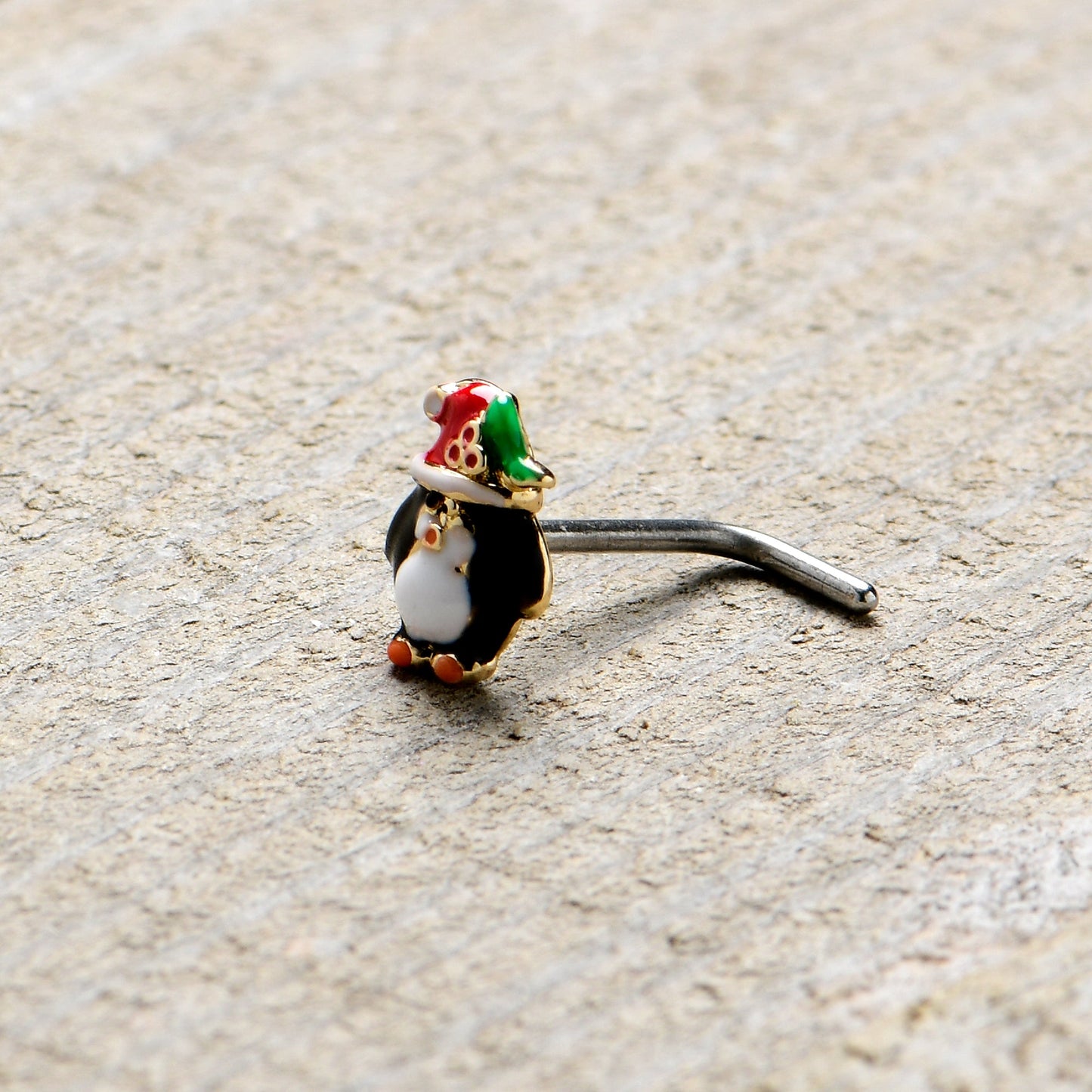 20G 7mm Holly Hat Penguin Holiday L Shape Nose Ring